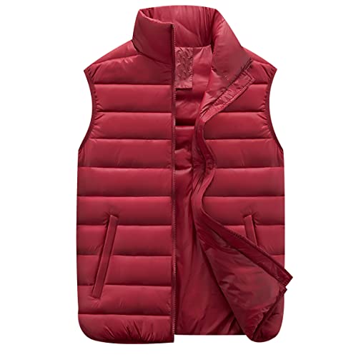 Steppweste Herren Winterweste Wattierte Weste Ärmellose Jacke Herren Gefüttert Westen Männer Warme Oversize Armellose Puffer Weste Herren Winter Herrenwesten Übergrößen Mann Steppjacke Herren Rot 6XL von Peuignao