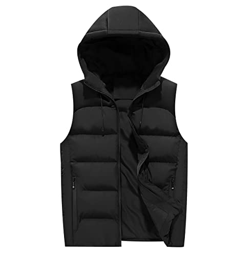 Steppweste Herren Winterweste Wattierte Weste Ärmellose Jacke Herren Westen Männer Warme Oversize Armellose Puffer Weste Mit Kapuze Herren Winter Herrenwesten Übergrößen Steppjacke Herren Schwarz 5XL von Peuignao