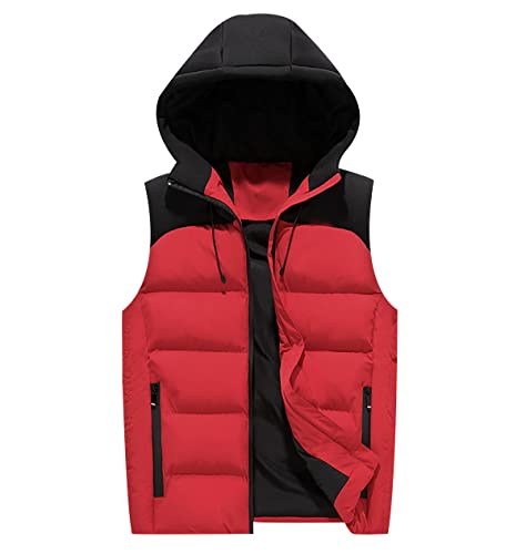 Steppweste Herren Winterweste Wattierte Weste Ärmellose Jacke Herren Westen Männer Warme Oversize Armellose Puffer Weste Mit Kapuze Herren Winter Herrenwesten Übergrößen Steppjacke Herren Rot 8XL von Peuignao