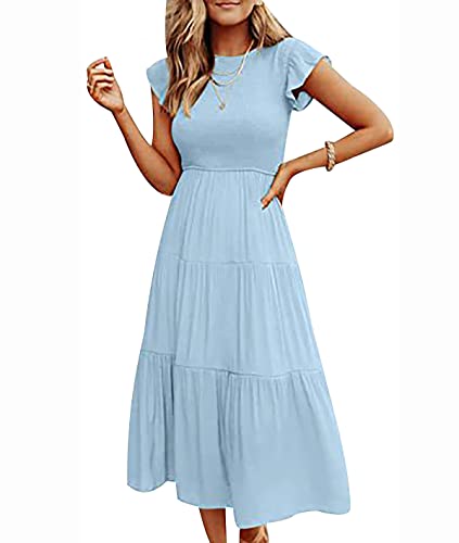 Strandkleid Damen Langes Sommerkleid Damen Lang Lange Sommerkleider Boho Tunika Kleid Damen Casual Kleider Sommer Freizeitkleid Beach Dress Strandkleider Damen Sommer Boho-Kleid Freizeitkleider Blau S von Peuignao