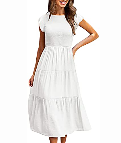 Strandkleid Damen Langes Sommerkleid Damen Lang Lange Sommerkleider Boho Tunika Kleid Damen Casual Kleider Sommer Freizeitkleid Beach Dress Strandkleider Damen Sommer Boho-Kleid Freizeitkleider Weiß M von Peuignao