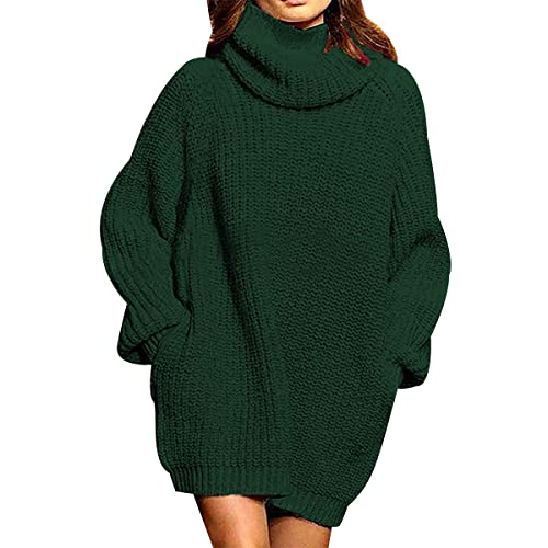 Strickkleid Damen Rollkragen Pulloverkleid Damen Langer Pullover Damen Lang Pullikleid Pulli Kleid Strickkleider Long Pullis für Damen Minikleid Damen Winter Pulloverkleider Pullover Kleider Grün XL von Peuignao