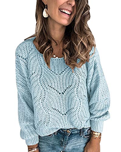 Strickpullover Damen Oversize Pullover Strick Damen Zopfstrick Stricken Pulli Damen Grobstrickpullover Damen Winterpullover Zopfmuster Grober Strickpulli Damen Winterpulli Pullis Frauen Sweater Blau S von Peuignao