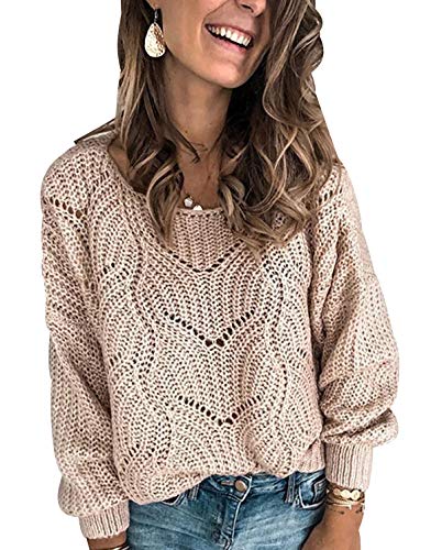 Strickpullover Damen Oversize Pullover Strick Damen Zopfstrick Stricken Pulli Damen Grobstrickpullover Winterpullover Zopfmuster Grober Strickpulli Damen Winterpulli Pullis Frauen Sweater Khaki M von Peuignao