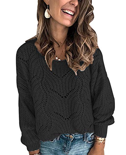 Strickpullover Damen Oversize Pullover Strick Damen Zopfstrick Stricken Pulli Damen Grobstrickpullover Winterpullover Zopfmuster Grober Strickpulli Damen Winterpulli Pullis Frauen Sweater Schwarz XL von Peuignao