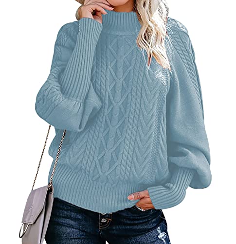 Strickpullover Damen Oversize Zopfmuster Pullover Damen Pulli Sweater Overzised Zopfstrick Pullover Frauen Strickpulli Gestrickter Jacquard Pullover Grober Strickpullover Damen Herbst Winter Blau XL von Peuignao