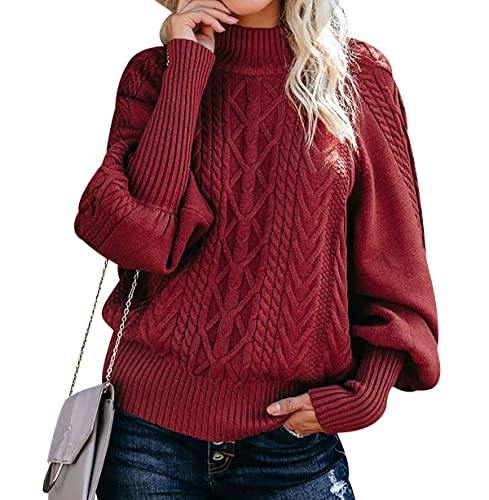 Strickpullover Damen Oversize Zopfmuster Pullover Damen Pulli Sweater Overzised Zopfstrick Pullover Frauen Strickpulli Gestrickter Jacquard Pullover Grober Strickpullover Damen Herbst Winter Rot XL von Peuignao