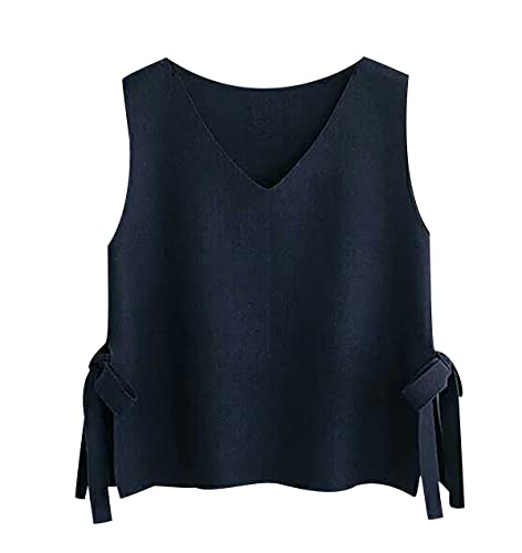 Strickweste Damen Ärmellos Pulli Ärmellos Damen Ärmellose Weste Strick Damen Westen Pullover Damen Ärmellos Weste Gestrickt Stricken Damen Pullunder Strickweste Damen Casual V Ausschnitt Blau XL von Peuignao