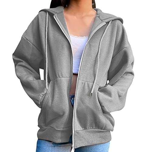 Sweatjacke Damen Zip Hoodie Sweatshirt Jacke Damen Kapuzenpullover Damen Oversize Overzised Sweatshirtjacke Hoody Jacke Damen Mit Kapuze Kapuzenpulli Zipper Hoodies Für Damen Hoodys Frauen Grau XXL von Peuignao