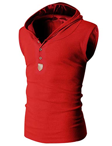 Tanktop Kapuze Herren Gym Muscle Vest Tank Top Herren Knöpfe Trägershirt Kapuzen Tanktops Männer Hoodie Ärmellos Tank-Top T Shirt Sport Tank Tops Herren Hoody Ärmellos Kapuzenpullover Fitness Rot M von Peuignao