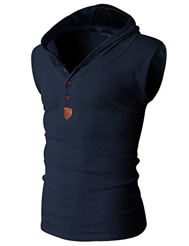 Tanktop Kapuze Herren Gym Muscle Vest Tank Top Herren Knöpfe Trägershirt Kapuzen Tanktops Männer Hoodie Ärmellos Tank-Top T Shirt Sport Tank Tops Herren Hoody Ärmellos kapuzenpullover Fitness Marine M von Peuignao