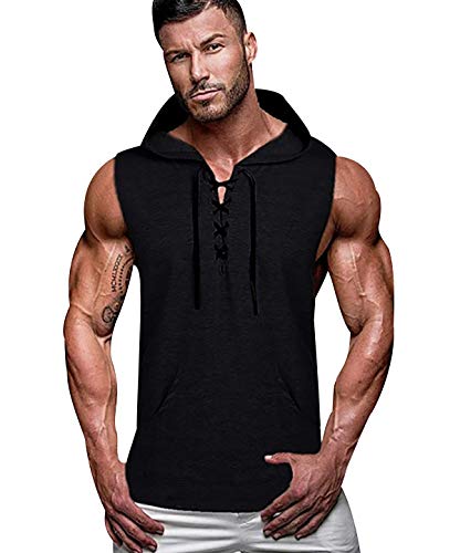 Tanktop Kapuze Herren Gym Vest Tank Top Herren Trägershirt Kapuzen Tanktops Männer Hoodie Ärmellos Ärmelloses T Shirt Sport Tank Tops Herren Hoody Ärmellos Kapuzenpullover Fitness Oversize Schwarz L von Peuignao