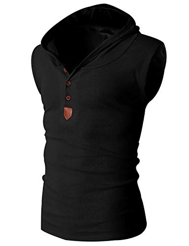 Tanktop Kapuze Herren Muscle Vest Tank Top Herren Knöpfe Trägershirt Kapuzen Tanktops Männer Hoodie Ärmellos Tank-Top T Shirt Sport Tank Tops Herren Hoody Ärmellos Kapuzenpullover Fitness Schwarz M von Peuignao