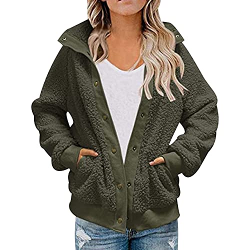 Teddy Jacken für Damen Teddy Mantel Damen Teddyjacke Fleecejacke Vliesjacke Damen Teddymantel Frau Plüschmantel Sherpa Flauschige Sweatshirt Jacke Teddymäntel Frauen Plüschjacke Damen Warm Grün M von Peuignao