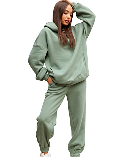 Trainingsanzug Damen Freizeitanzug Hausanzug Damen Kuschelig Große Größen Loungewear 2Pac Jogginganzug Damen Set Tracksuit Women Zweiteiler 2 Teiler Damen Jogginganzüge Trainingsanzüge Frauen Grün M von Peuignao