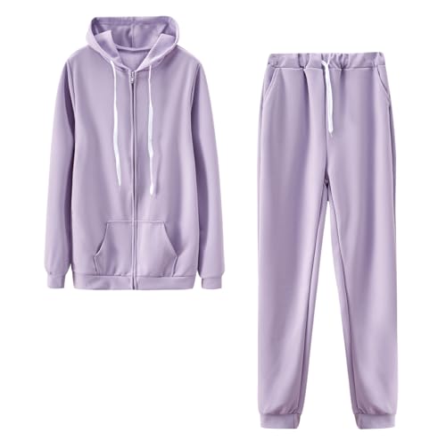 Trainingsanzug Damen Jogginganzug Damen Set Hoodie Zipper Loungewear Damen Set Sportanzug Freizeitanzug Hausanzug Damen Set Jogginganzüge für Frauen Trainingsanzüge Damen Lang Große Größen Lila L von Peuignao