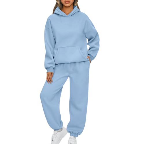 Trainingsanzug Damen Loungewear Damen Set Freizeitanzug Jogginganzug Damen Set Hoodie Hausanzug 2-Teilig Damen Kuschelig Sportanzug Damen Set Tracksuit Jogginganzüge Damen Lang Große Größen Blau XL von Peuignao