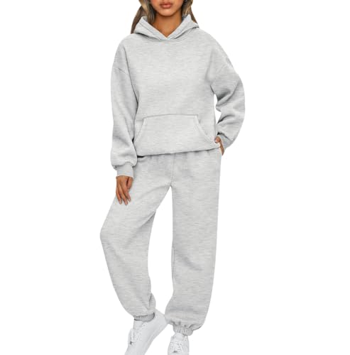 Trainingsanzug Damen Loungewear Damen Set Freizeitanzug Jogginganzug Damen Set Hoodie Hausanzug 2-Teilig Damen Kuschelig Sportanzug Damen Set Tracksuit Jogginganzüge Damen Lang Große Größen Grau XXL von Peuignao