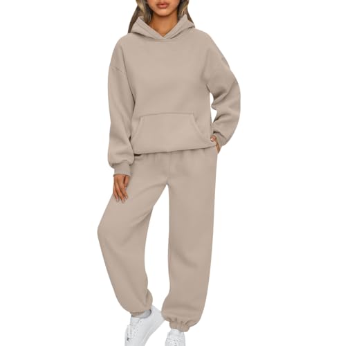 Trainingsanzug Damen Loungewear Damen Set Freizeitanzug Jogginganzug Damen Set Hoodie Hausanzug 2-Teilig Damen Kuschelig Sportanzug Damen Set Tracksuit Jogginganzüge Damen Lang Große Größen Khaki L von Peuignao