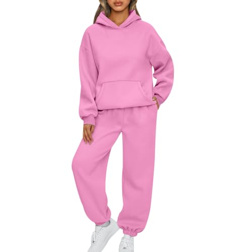 Trainingsanzug Damen Loungewear Damen Set Freizeitanzug Jogginganzug Damen Set Hoodie Hausanzug 2-Teilig Damen Kuschelig Sportanzug Damen Set Tracksuit Jogginganzüge Damen Lang Große Größen Rosa M von Peuignao
