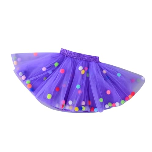Tüllrock Mädchen Tutu Rock Mädchen Petticoat Tüllrock Kurz Kinder Tütü Rock Mädchen Tulle Skirt Kids Tütü Röckchen Röcke Tüll Rock Tutu Pompoms Skirt Girls Tütü Karneval Tüllröcke für Kinder Lila von Peuignao