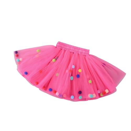 Tüllrock Mädchen Tutu Rock Mädchen Petticoat Tüllrock Kurz Kinder Tütü Rock Mädchen Tulle Skirt Kids Tütü Röckchen Röcke Tüll Rock Tutu Pompoms Skirt Girls Tütü Karneval Tüllröcke für Kinder Rosa von Peuignao
