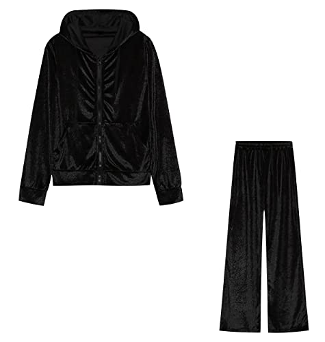 Velour Jogginganzug Damen Trainingsanzug Freizeitanzug Loungewear Damen Set Hausanzug Tracksuit Women 2 Teiler 2Pac Zweiteiler Damen Jogginganzug Damen Set Frauen Sport Trainingsanzüge Damen Schwarz L von Peuignao