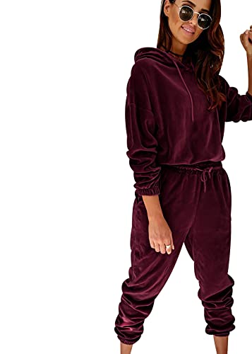 Velour Trainingsanzug Damen Freizeitanzug Hausanzug Damen Große Größen Loungewear 2Pac Jogginganzug Damen Set Tracksuit Women Zweiteiler 2 Teiler Damen Jogginganzüge Trainingsanzüge Frauen Rot XXL von Peuignao