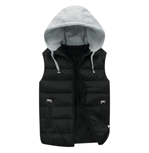 Wattierte Weste Herren Steppweste Winterweste Herren Ärmellose Jacke Westen Herren Puffer Weste mit Kapuze Herren Warme Herrenwesten Gilet Männer Bodywarmer Weste Stepp Ärmellos Herren Schwarz XXL von Peuignao