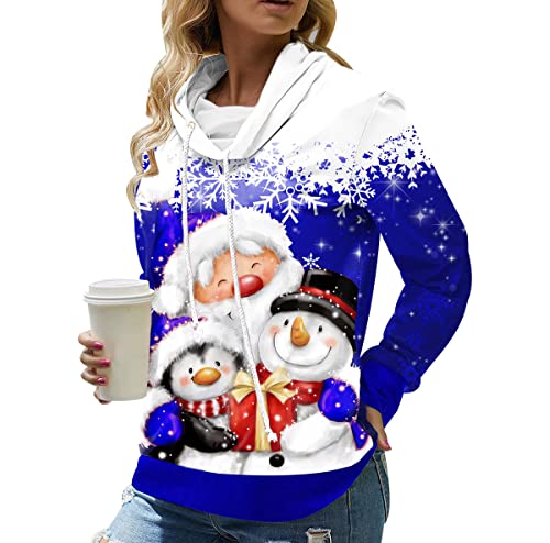 Weihnachtspulli Damen Xmas Pullover Damen Hässlicher Hässliche Weihnachtspullover Damen Ugly Merry Christmas Pullover Weihnachts Pulli Sweatshirt Weihnachten Xmas Hoodie Santa Schneemann Blau 5XL von Peuignao