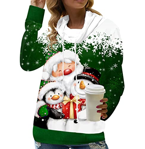 Weihnachtspulli Damen Xmas Pullover Damen Hässlicher Hässliche Weihnachtspullover Damen Ugly Merry Christmas Pullover Weihnachts Pulli Sweatshirt Weihnachten Xmas Hoodie Santa Schneemann Grün M von Peuignao