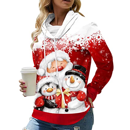 Weihnachtspulli Damen Xmas Pullover Damen Hässlicher Hässliche Weihnachtspullover Damen Ugly Merry Christmas Pullover Weihnachts Pulli Sweatshirt Weihnachten Xmas Hoodie Santa Schneemann Rot XXL von Peuignao