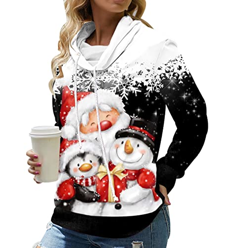 Weihnachtspulli Damen Xmas Pullover Damen Hässlicher Hässliche Weihnachtspullover Damen Ugly Merry Christmas Pullover Weihnachts Pulli Sweatshirt Weihnachten Xmas Hoodie Santa Schneemann Schwarz 4XL von Peuignao