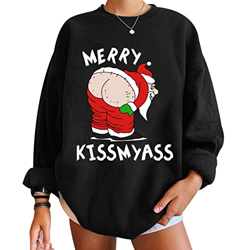 Weihnachtspullover Damen Hässlicher Hässliche Weihnachtspullover Xmas Pullover Damen Ugly Merry Christmas Pullover Pulli Weihnachten Weihnachtspulli Damen Santa Lustige Weihnachtspullover Schwarz XL von Peuignao