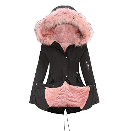 Winter Parka Damen Winterjacke mit Fellkapuze Damen Lang Winterparka Warmer Lange Wintermantel Damen Oversize Mantel Steppmantel Winterjacke Frauen Große Größen Wattierte Jacke Mäntel Schwarz 3XL von Peuignao