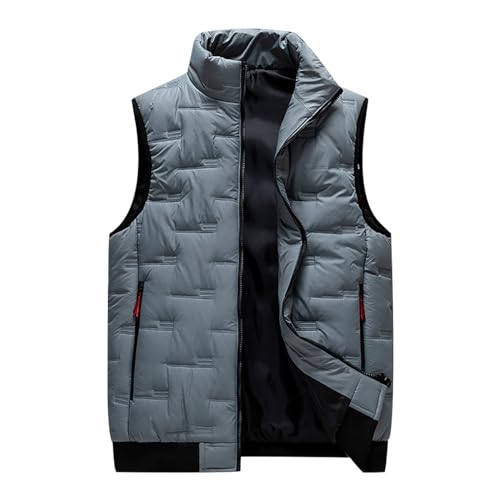 Winterweste Herren Gefüttert Steppweste Herren Ärmellose Jacke Westen Puffer Weste Herren Winter Warme Wattierte Weste Herren Übergrößen Bodywarmer Weste Stepp Ärmellos Herren Gilet Männer Grau 6XL von Peuignao