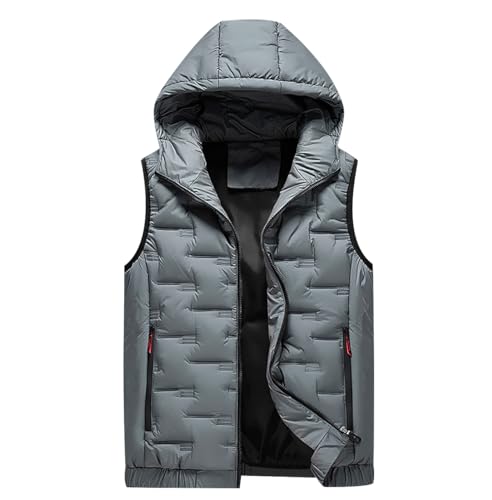Winterweste Herren Gefüttert Steppweste Herren Ärmellose Jacke Westen Puffer Weste Herren Winter Warme Wattierte Weste mit Kapuze Herren Übergrößen Bodywarmer Weste Herren Gilet Männer Grau XXL von Peuignao