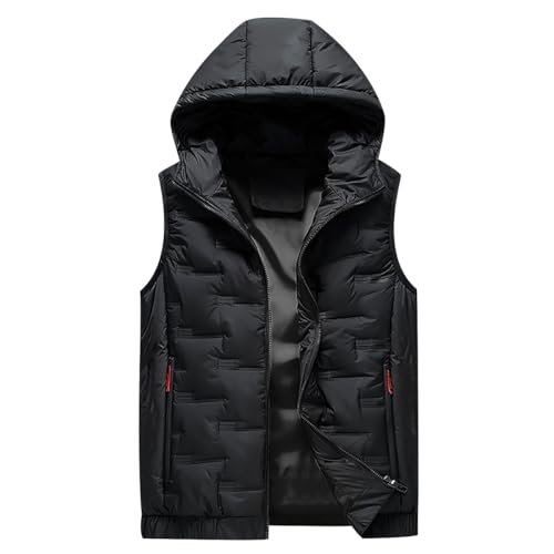 Winterweste Herren Gefüttert Steppweste Herren Ärmellose Jacke Westen Puffer Weste Herren Winter Warme Wattierte Weste mit Kapuze Herren Übergrößen Bodywarmer Weste Herren Gilet Männer Schwarz 4XL von Peuignao