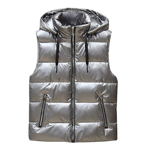 Winterweste Herren Steppweste Herren Ärmellose Jacke Westen Puffer Weste Herren Winter Wattierte Weste mit Kapuze Herren Herrenwesten Gilet Männer Bodywarmer Weste Stepp Ärmellos Herren Silber Grau XL von Peuignao