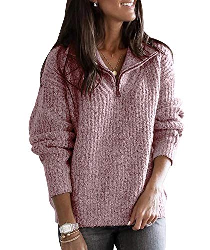 Zip Pullover Strick Damen Strickpullover Damen Oversize Stricken Pulli Frauen Grobstrickpullover Pullis Grober Winterpullover Overzised Longpullover Zopfstrick Strickpulli Damen Winterpulli Rot 5XL von Peuignao