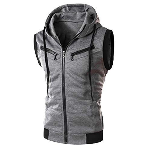 Zipped Hoodie Ärmellos Herren Tanktop Kapuze Herren Gym Vest Tank Top Herren Trägershirt Kapuzen Tanktops Männer Tank-Top Ärmelloses T Shirt Ärmellos Sport Hoody Ärmellos Kapuzenpullover Grau XL von Peuignao