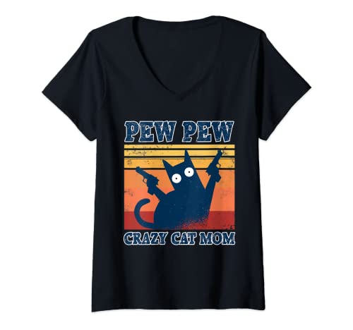 Damen Pew Pew Crazy Cat Mom Katzenmama Katze Mutter Muttertag T-Shirt mit V-Ausschnitt Damen Pew Pew Crazy Cat Mom Katzenmama Katze Mutter Muttertag T-Shirt mit V-Ausschnitt von Pew Pew Crazy Cat Mom Katzenmama Katze Mutter
