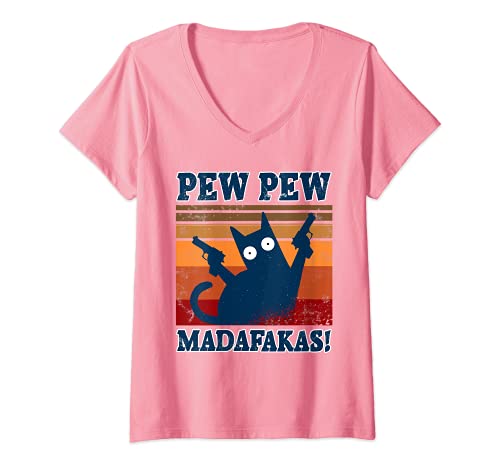 Damen Pew Pew Madafakas Shirt Pew Pew Katze Pyjama Sommer Katzen T-Shirt mit V-Ausschnitt von Pew Pew Madafakas Shirt Pew Pew T-Shirt Katze