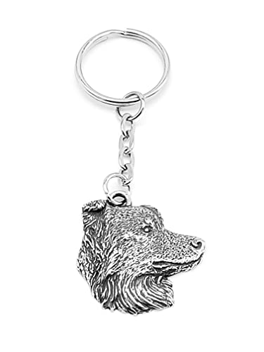 LoveTails Schlüsselanhänger Border Collie Hund aus Zinn, handgefertigter Schlüsselanhänger aus Metall, Premium-Geschenk-Schlüsselanhänger für Männer, Frauen, Hunde von Pewter