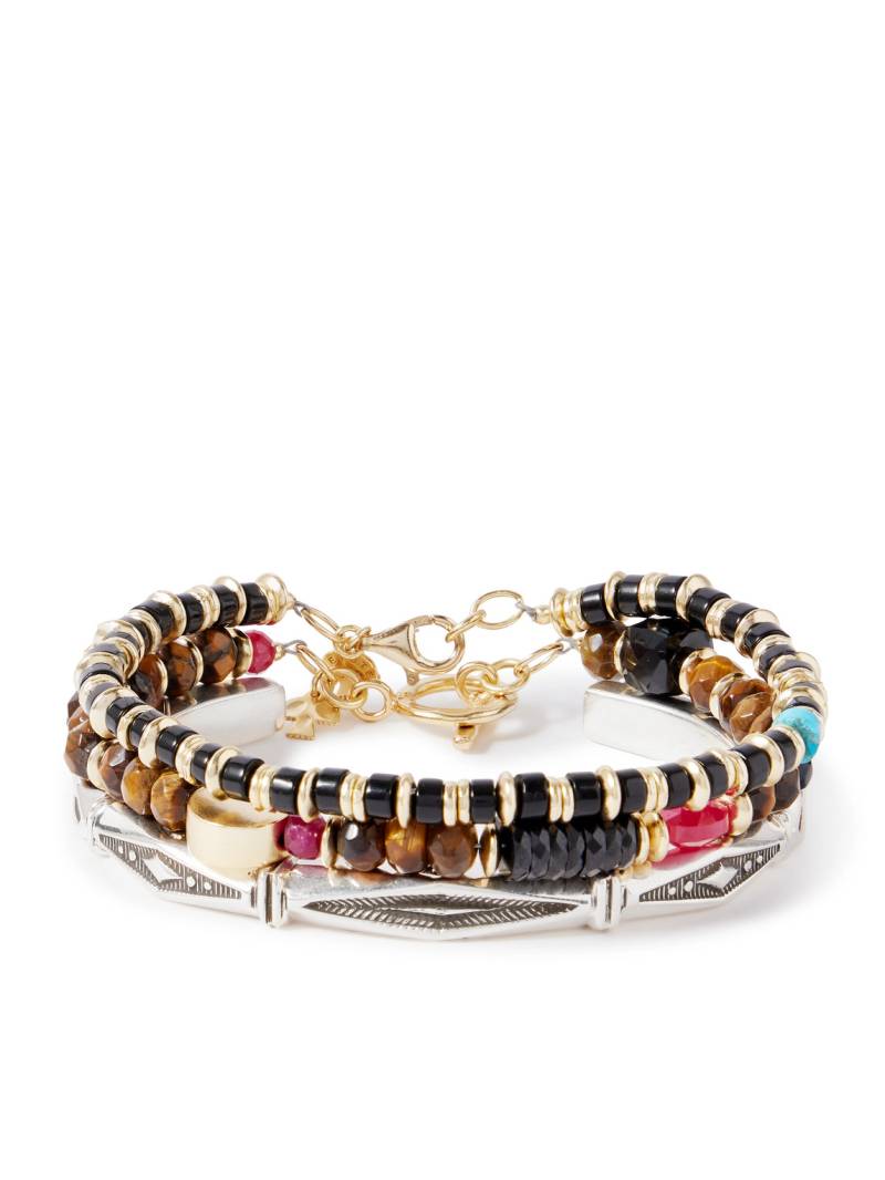 Peyote Bird - Set of Three 14-Karat Gold-Plated, Sterling Silver and Ruby Beaded Bracelets - Men - Silver von Peyote Bird
