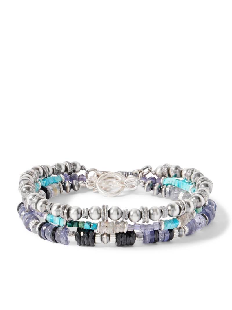 Peyote Bird - Set of Three Sterling Silver Multi-Stone Beaded Bracelets - Men - Silver von Peyote Bird