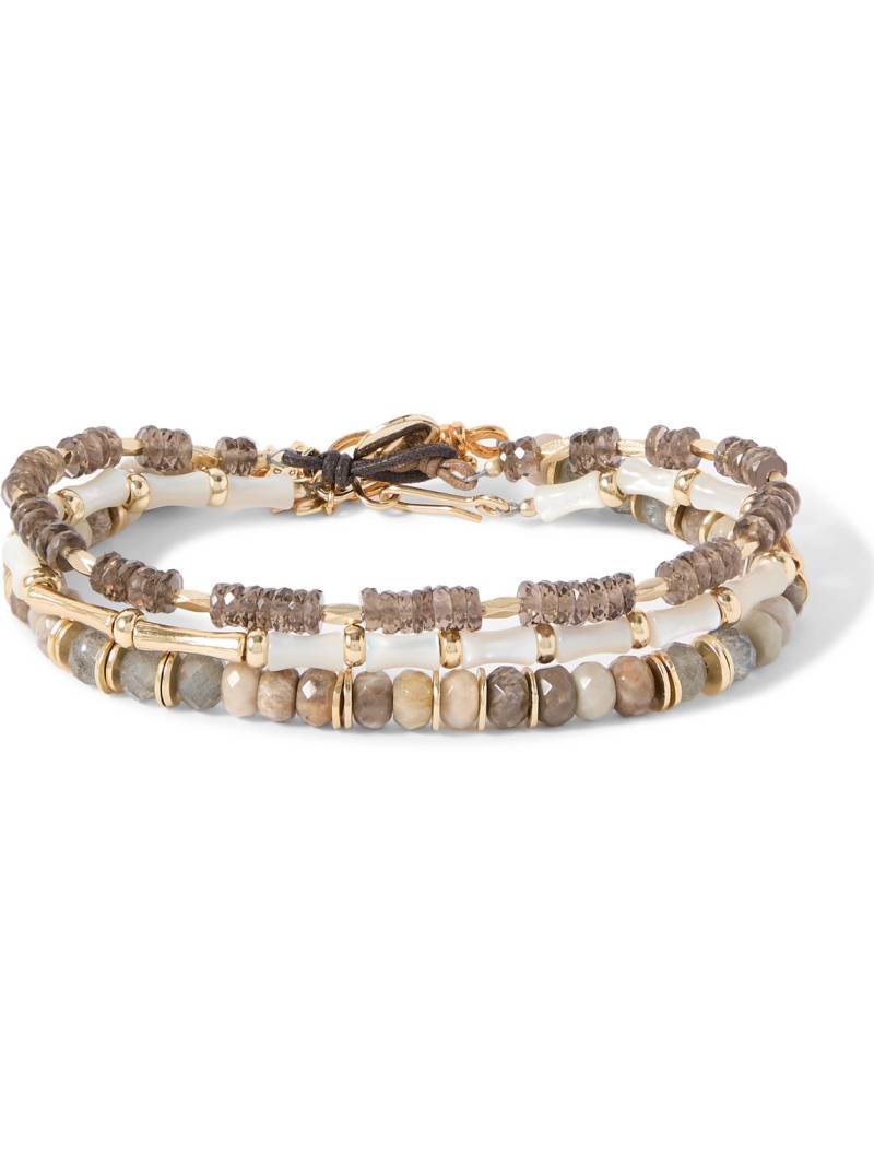 Peyote Bird - Tatum Set of Three Gold-Plated Multi-Stone Bracelets - Men - Yellow von Peyote Bird