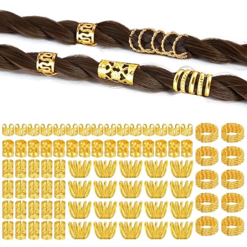 110 Stück Goldene Dreadlocks Schmuck, Verstellbar Metallene Haar Geflecht Ringe, Dreadlocks Zubehör, Haarspiralen Clips für Männer Frauen Mädchen und Jungen Zöpfe(Gold) von Peysaitr