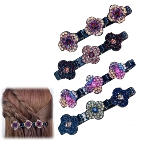 Glitzernde Kristall-Haarspangen, geflochtene Haarspangen, modische Perlen, süße künstliche Macaron-Haarspangen für Frauen, doppellagige Mini-Haarspangen für Frauen, Mädchen, 4 Stück von Peysaitr