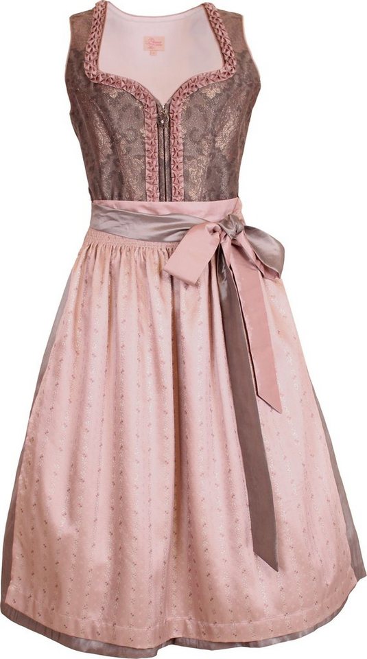 Pezzo D'oro Dirndl Festtagsdirndl, grau/altrose in Midilänge 70 cm, (2-teilig, Kleid mit Schürze) vorne Reißverschluß und handgemachte Froschgoscherl am Ausschnitt von Pezzo D'oro